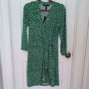 BCBGMaxAzria Green and White Long Sleeve Dress